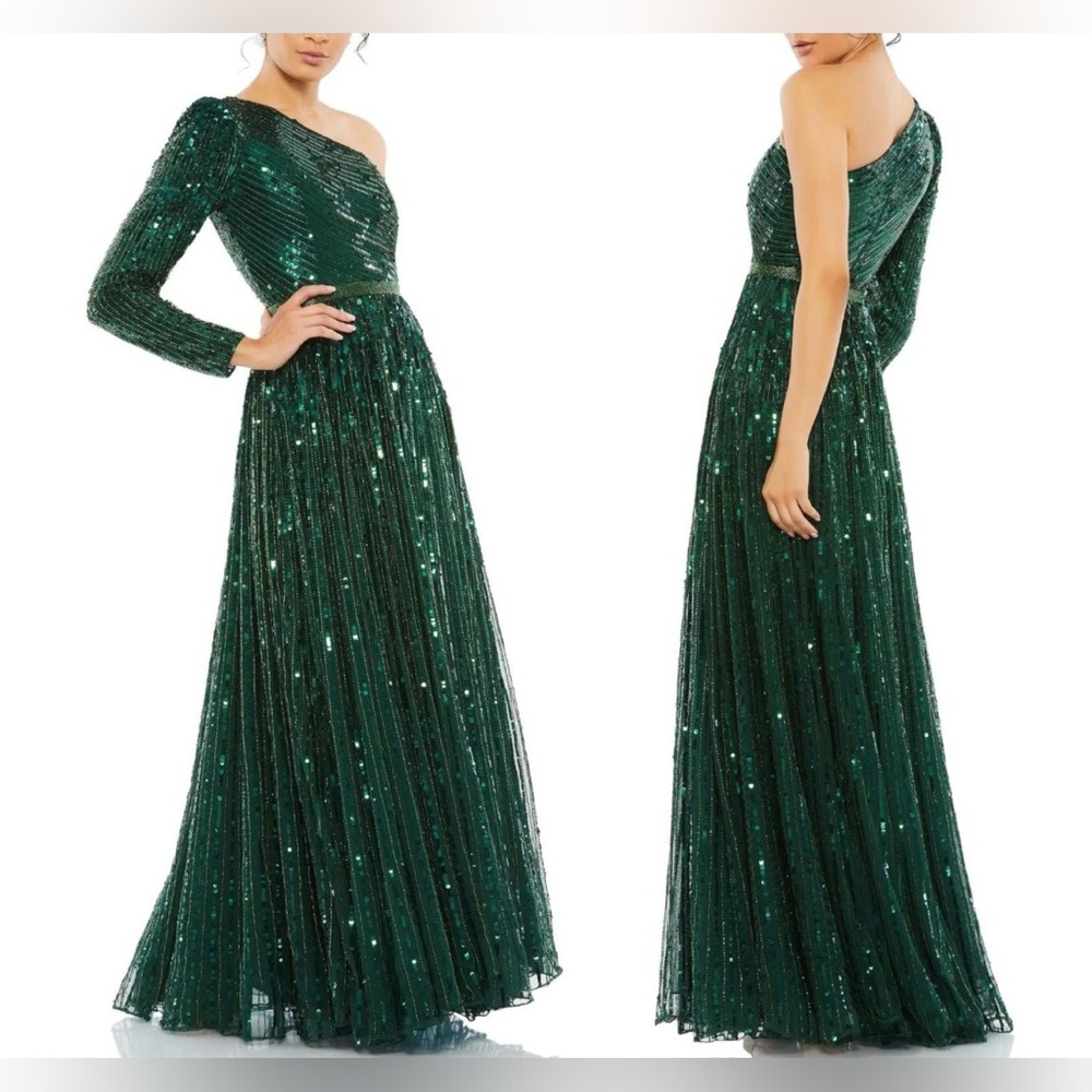Mac Duggal 5508 Long One Shoulder A Line sequined gown sz 2